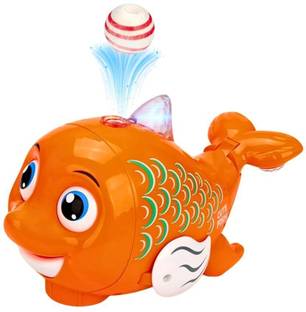 TRICKS TOY Musical Fish Toy for Kids with Universal Wheel Bump n Go, Blowing Ball Function
