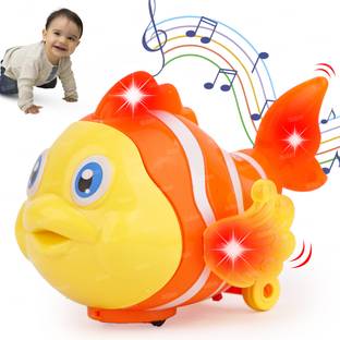 FIDDLERZ Clownfish Electric Universal Rotating Music Crawling Magical Fish Car for Kid