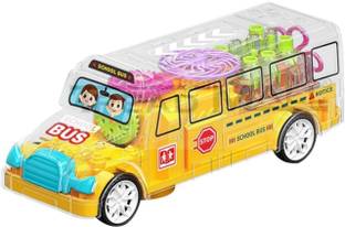 SHIPEASE Transparent Concept School Bus Toy Sound 3D Light Gear Simulation Bus for Kids