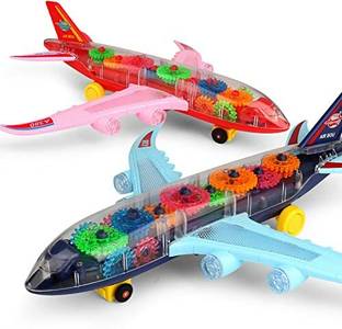 OANGO 360 Rotating Transparent Mechanical Airplane Toy with Sound & 3D Lights Gear Toy