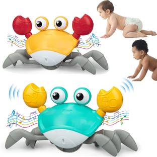 KIDOLOGY 2 Pcs Crawling Crab Toy with Automatically Avoid Obstacles Music Light Up USB