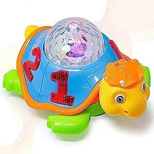 Adhira Toys Musical Bump and Go Tortoise Toy with 3D Flashing Light & Sound