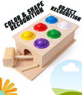 zokato Wooden Hammer Ball Knock Pounding Bench With Box Case - Multicolour