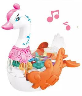 mega star Gear Swan Transparent Toy for Kids 360 Degree Rotating Swan with 3D LED Lights