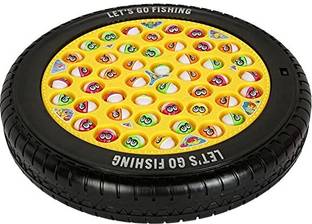 Goyal's Magnetic Musical Round Tyre Rotating Fish Catching Game with 45 Fishes & 4 Pods
