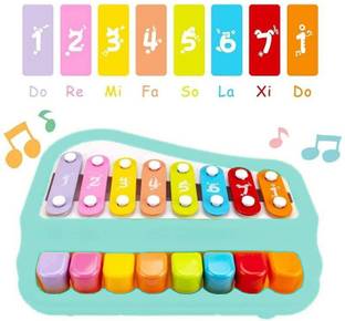 J K INTERNATIONAL 2 in 1 Baby Piano Xylophone Toy, 8 Multicolored Key Keyboard