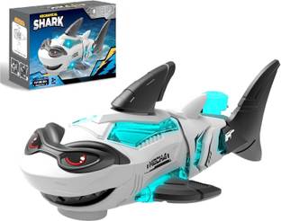 IndusBay Battery Operated Mechanical Shark Toy Light Sound Bump and Go Shark Fish Toy