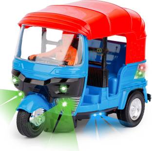 AKTOON TOYS Auto Rickshaw with Lights & Music Sound Bump & Go Pull Back Vehicle Toy for Kids