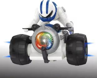 Goyal's 360° Rotating Stunt Space Men Racer Motorbike Toy with 4D Lights & Music - White