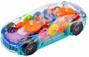 KAS BA Gear Display Transparent Car Toy for Kids - 360 Degree Rotating Concept Racing Vehicle with 3D Flashing LED Lights and Music(Transparent Car)