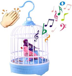 Aganta Beautiful Music Singing Moving Chirping Bird Pet Toy in Hanging Cage for Kids