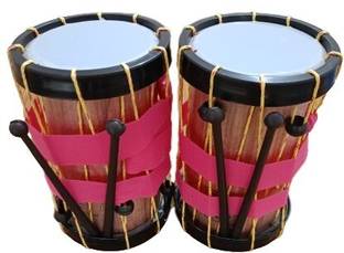 आज़ातो Set of 2 Indian Made Musical Drum Chenda Dhol Toys for Kids with 2 sticks Small
