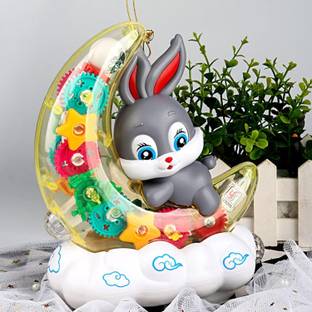 AR KIDS TOYS Rotating Transparent Gear Moon Rabbit Shaped Car Toy for Kids