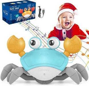 Tenmar Green Crawling Crab with Light Up, Musical Toy Automatically Avoid Obstacles