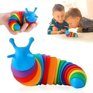 coolcold Kids Toy, Small Slug Fidget Toys,BabyToys,Clicky Sound MakingToy(19CM, Rainbow)