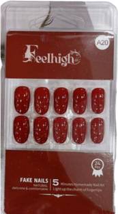 feelhigh 24 Press On Nails Tips Natural Reusable Stick on Nails Jelly Glue on False Nails