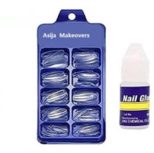 asija makeovers Transparent Artificial Nail 100pcs Fake acrylic Nail Tips With glue Transparent