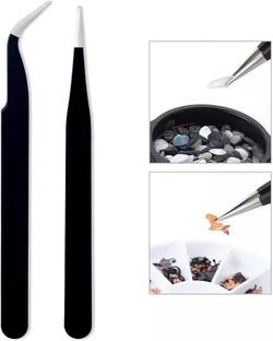 Niczico 2 Pcs Stainless Steel Nail Art Tweezer Black Colour