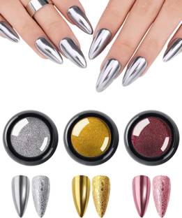 BOZLIN Nail Art Chrome Powder Set, Reflective Glitter Metallic Mirror Effect for Design