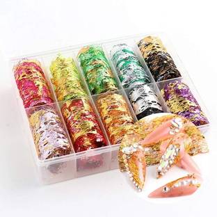 feelhigh 10 Rolls Gol Net Nail Stickers Design Self Adhesive Nail Transfer Decals