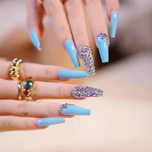 HEAVEN 24pc Set Of Extra Long French Artificial Nails With Stone