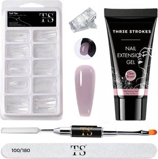 THR3E STROKES Poly Nail Extension Gel Kit | Clear Brown Poly Nail Art Kit Nail Extension Set