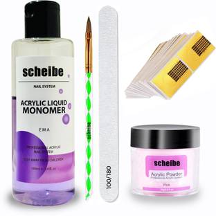 Scheibe 100ml Monomer, Acrylic Powder, 20 tip, 1 Brush and 1 Nail Buffer