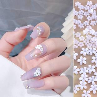 Gleevia 3D Flower Nail Charms with Golden Pearl Caviar Beads for Acrylic Nail Decoration