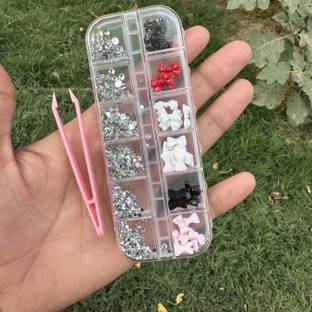 EKINSU 12 Grid Bow and Stone Premium Nail Art Accessories Grid