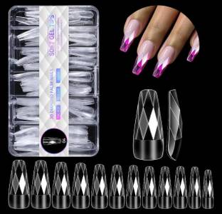 NPAH Coffin Nail Tips,Clear Extra Long Coffin Nail Tips, Diamond Shape Soft Gel Tip