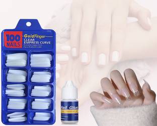 mapperz Fake Nails with glue kit artificial nails with glue fake nails with glue nail glue for artificial nail acrylic nails with glue French Long Acrylic False Fake Nails Transparent Color (Set of 100 nails)(Pack of 2 combo)