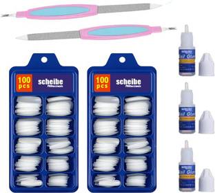 Scheibe 200 pcs White Nails, 3 pcs Nail Glue and 2 pcs Nail Filer Multicolor