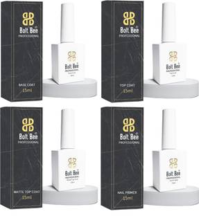 BOLT BEE Pack Of 4- Uv Lamp Dry- Matte, Gloss Top Coat, Base Coat, Nail Primer.