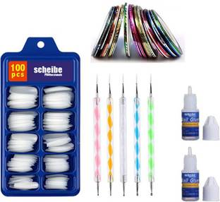 Scheibe 100 pcs White Nails, 2 pcs Nail Glue, 5 pcs Dotting Pen and 4 pcs Nail Tapes Multicolor