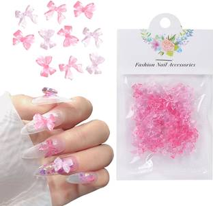 maycreate 50pcs Pink Bow Nail Decals 2 Styles Flat Back Resin Charms for DIY Nail Art
