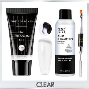 THR3E STROKES PolyGel Kit Clear with Gel Brush & Slip Solution Nail Extension Kit