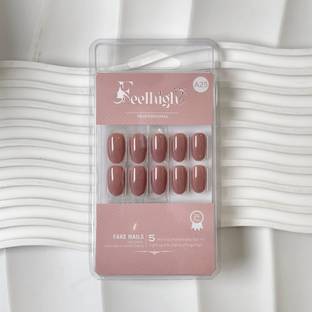 feelhigh 24 Stick on Nails Artificial Fake Nail Set Long Lasting, Quick Fix