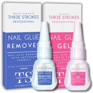 THR3E STROKES Nail Glue Gel & Remover for Press on Nails Strong Gel Quick Dry and Easy Removal