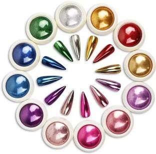 RUBY FACE Mirror Chrome Nail Powder Set -12 Colors Metallic Holographic Chrome Nail Powder