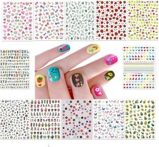 J & F Perfect Look Outstanding Quality of 3D nail Art Sticker (12 Sheets ,Multicolor)