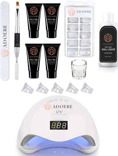 Adoere Acrylic Gel Poly Nail Gel Nail Extension Set With 4 Tubes & UV Led Nail Lamp
