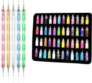 Royalkart 53 Pcs Exciting Nail Art Tools – 48 Bottles 3D nail art AND 5 Pcs Double Sided Nail Dotting Tool Pen. Great gift for Girl, Women, Females.