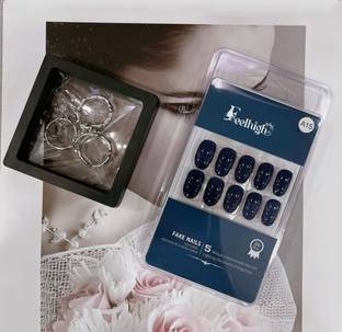 feelhigh Stick On Nails 24 Reusable Artificial Fake Nail Set Long Lasting, Quick Fix
