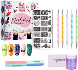 Royalkart Stamping Nail Art Kit Combo With Stamping Image Plate, Silicone Stamper, Dotting Tool with Free Buffer Inside (RK08)