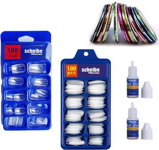 Scheibe 100 pcs White Nails, 100 pcs Transparent Nails, 2 pcs Nail Glue and 4 Nail Tapes Multicolor