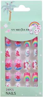 Hatanu Mall Kids Stick on Nails, Kids False Nails Cartoon Artificial Press on Fake Nail Tip