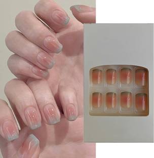 S.A.V.I 24 Pcs Short Blush Mint Gradient Press-On Nails | Soft Square False Nails Multi