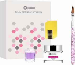 ZehrVibe White Acrylic Powder, Glass, 1 Nail Brush and 20 Tip