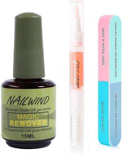 NAILWIND Gel Nail Polish Remover,with 6 Step Buffer and Cuticle Oil, 3 Pcs set