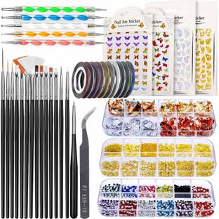 maycreate 3D Nail Art Stamping Kit, 3D Nail Art Tools with Pen & Brush Painting Polish Design Kit Nail Art Stickers Nail Foil Tape Strips and Nails Art Rhinestones